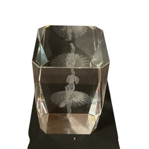 Vintage 3D Laser Etched Hologram Ballerina Glass Paperweight Home Decor